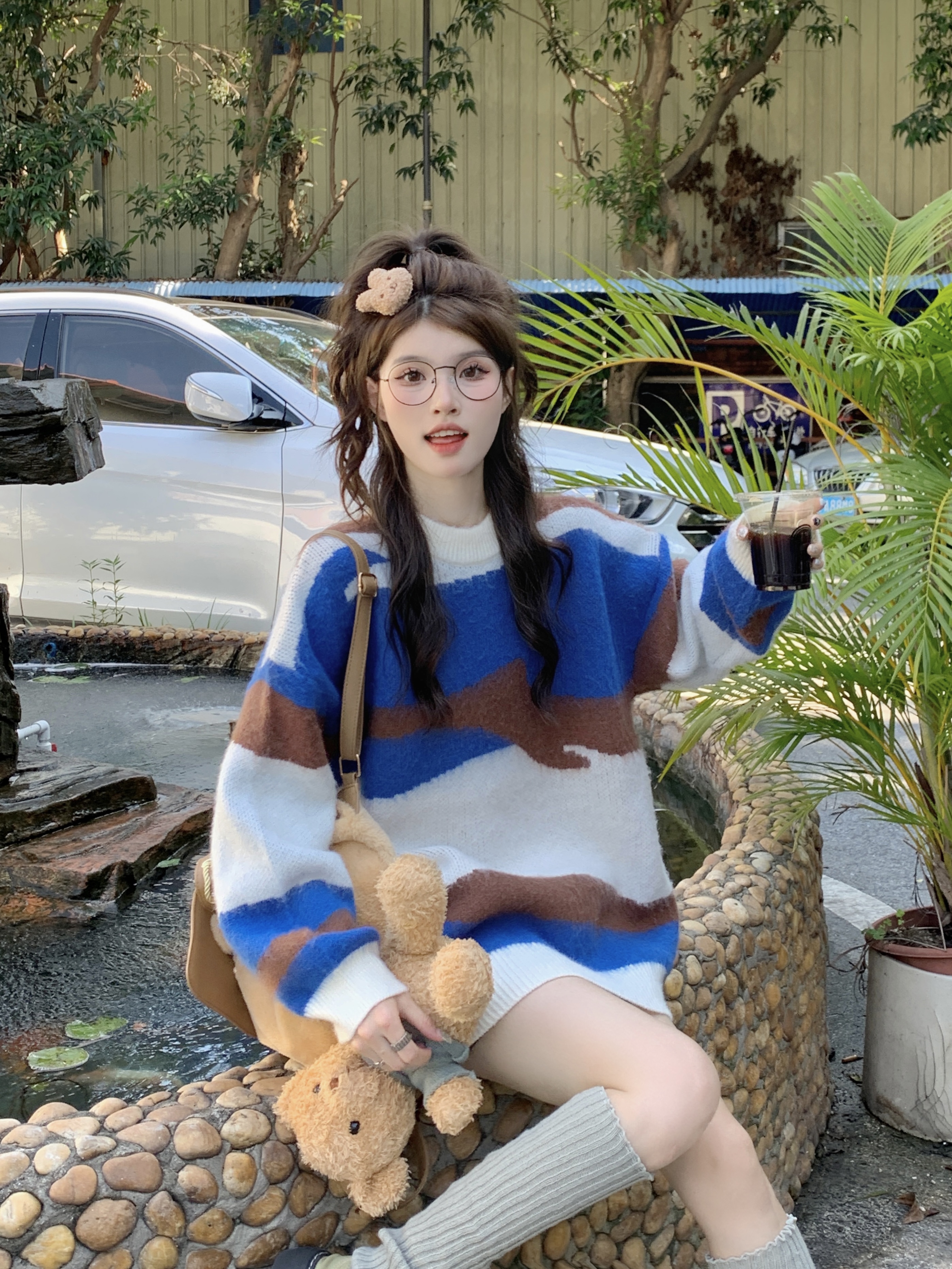 慵懶風毛衣女秋冬寬鬆休閒設計感小眾復古紅色軟糯針織衫