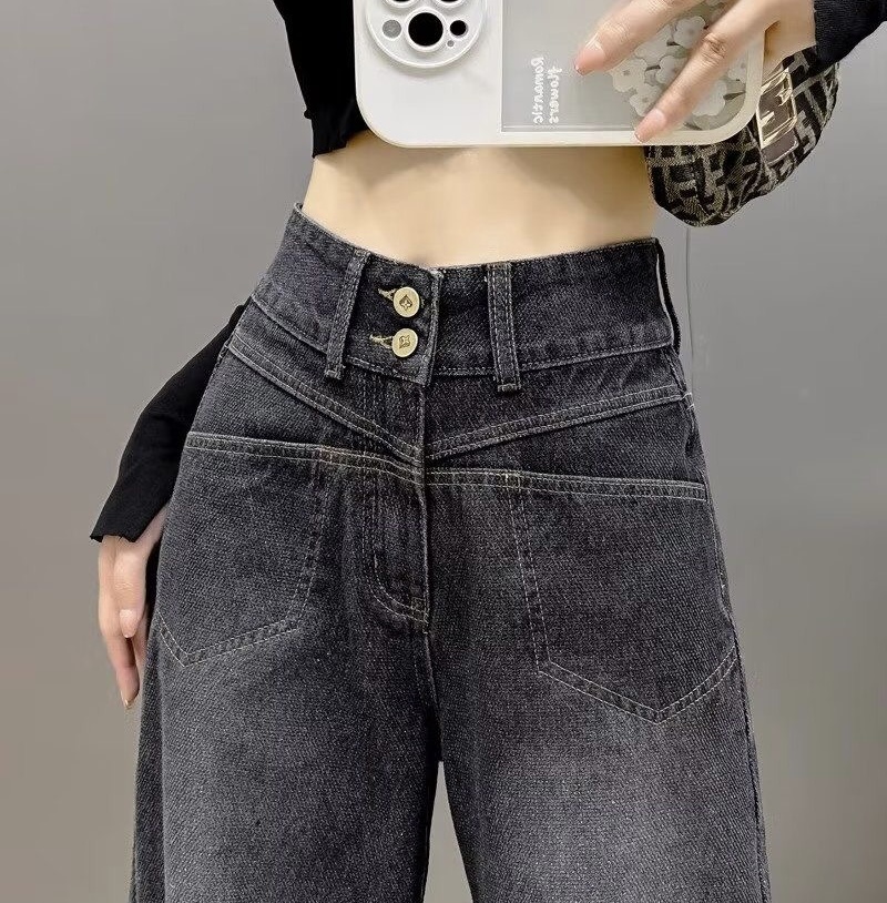 高腰牛仔褲女秋季2023新款小眾設計感寬鬆直筒顯瘦百搭拖地褲子