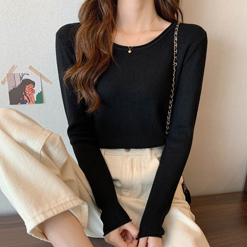 純色版包芯紗 修身顯瘦一字領百搭打底針織衫毛衣女