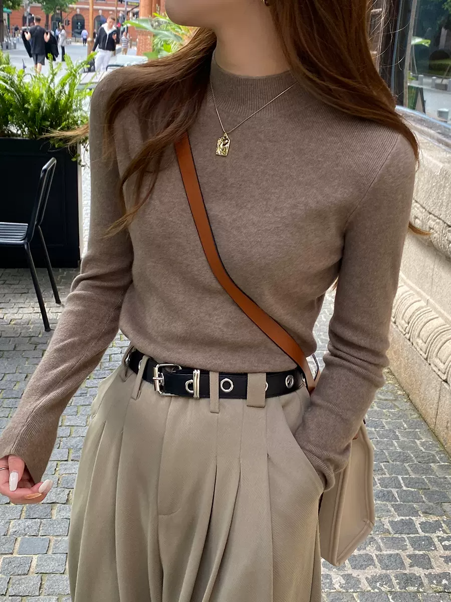 Sweater women's 2023 new autumn and winter inner sweater top half turtleneck sweater mid-collar universal bottoming shirt
