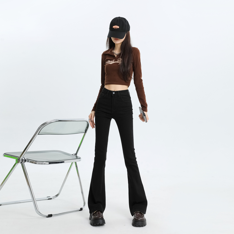 2023秋季新款高腰高彈顯瘦馬蹄褲微喇叭牛仔褲女
