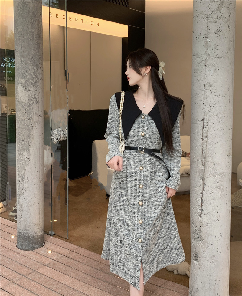 富家千金感連衣裙女裝2023秋季新款法式娃娃領復古小眾長袖中長裙