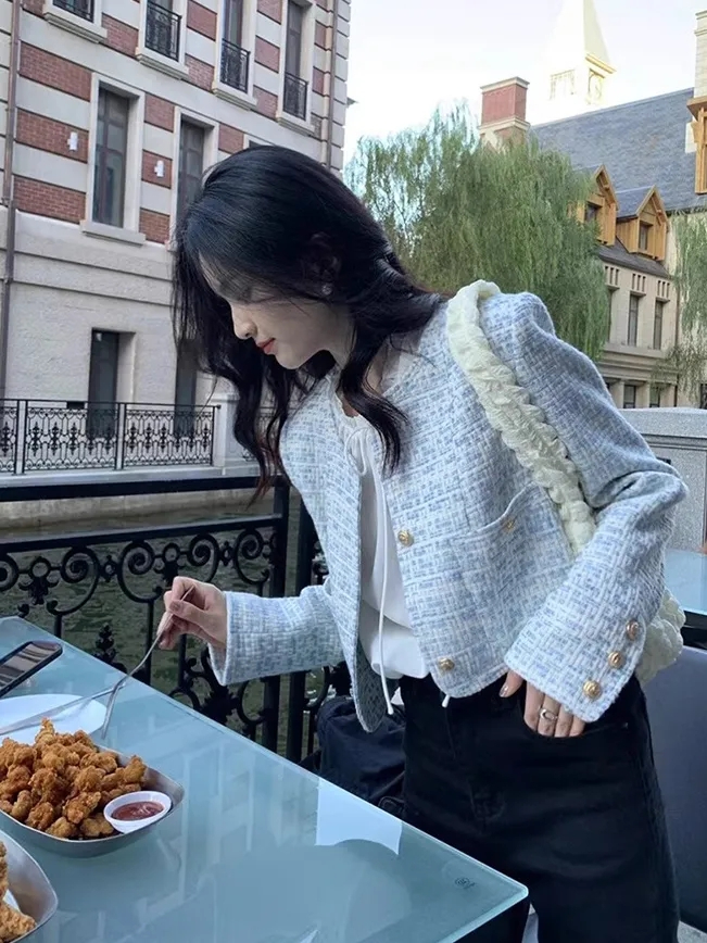 2023 Spring and Autumn New Top French High-end Design Celebrity Small Blue Short Small Fragrance Jacket Women