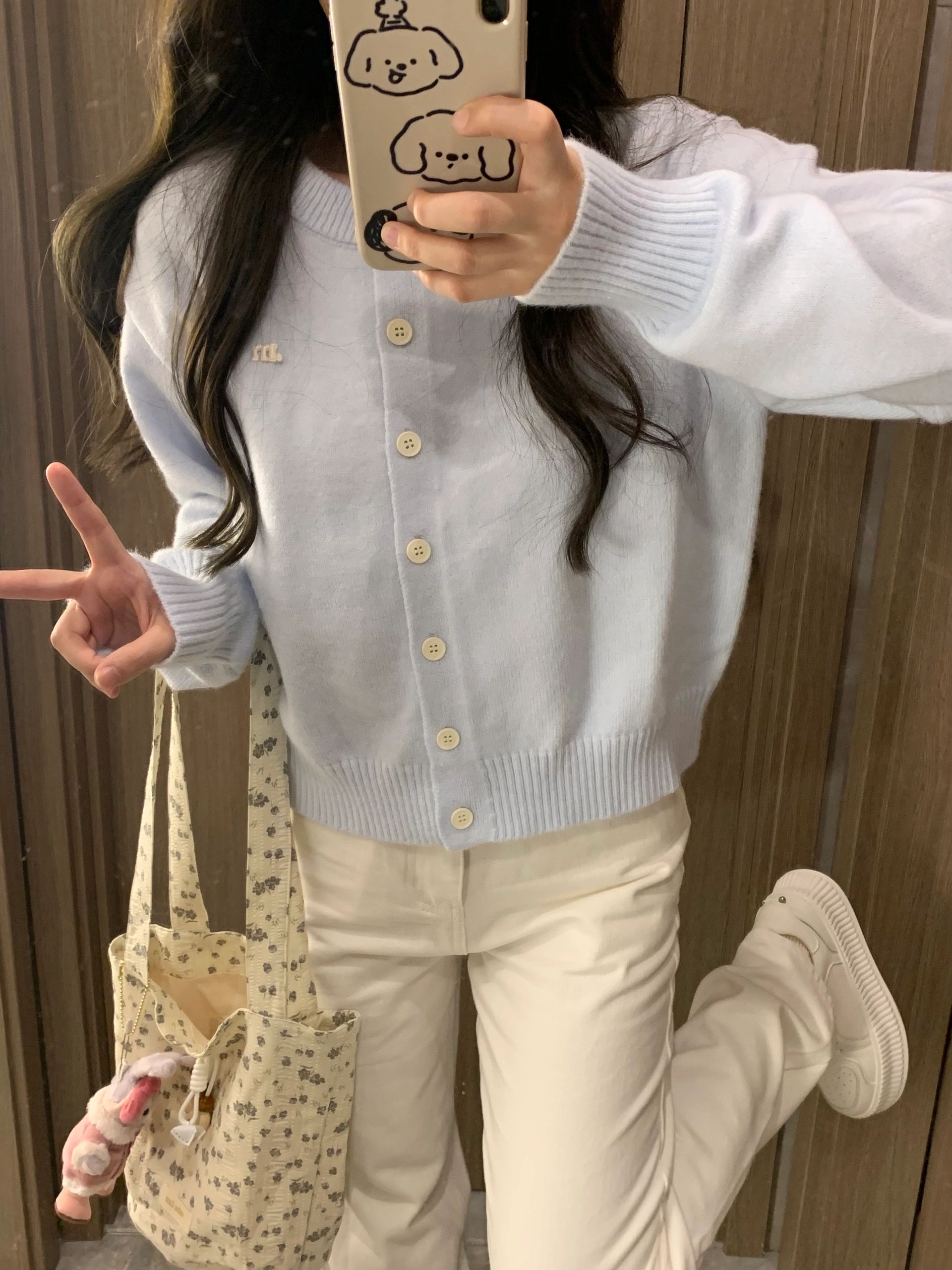 軟糯慵懶毛衣韓系淺藍色休閒外套女2023新款春秋長袖針織開衫