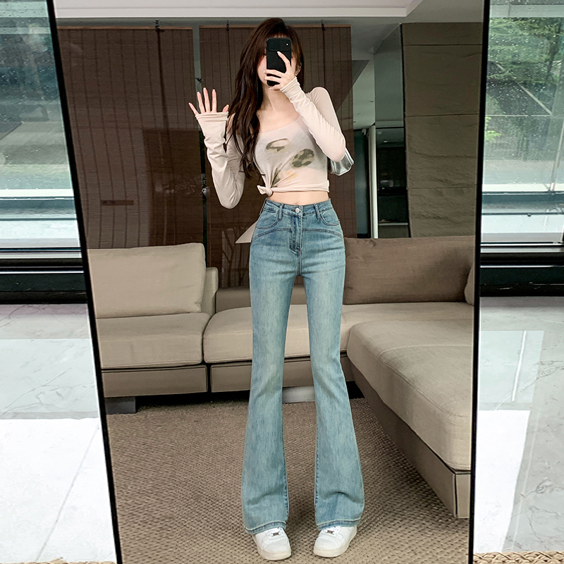 2023時尚百搭春秋顯瘦提臀彈力微喇叭牛仔褲女