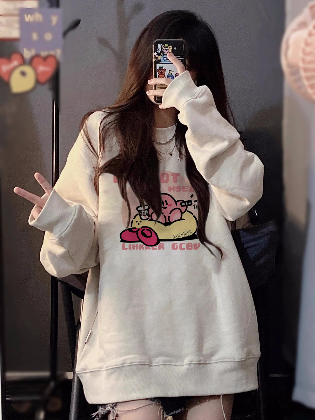 秋裝薄款衛衣女大碼 後包領 拉肩線 M-XXXL
