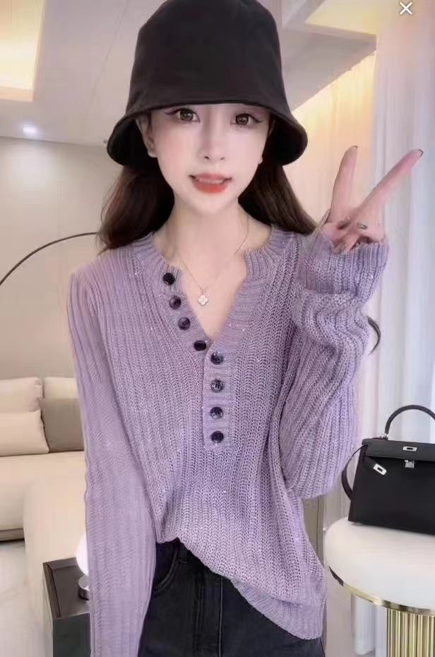 ***AN閃閃發光 秋季新款復古慵懶 設計感重工亮片針織毛衣