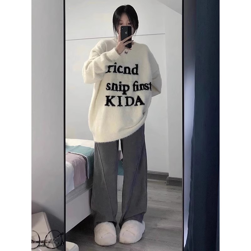 美式復古軟糯針織毛衣女秋冬季設計感小眾寬鬆奶fufu慵懶風上衣潮