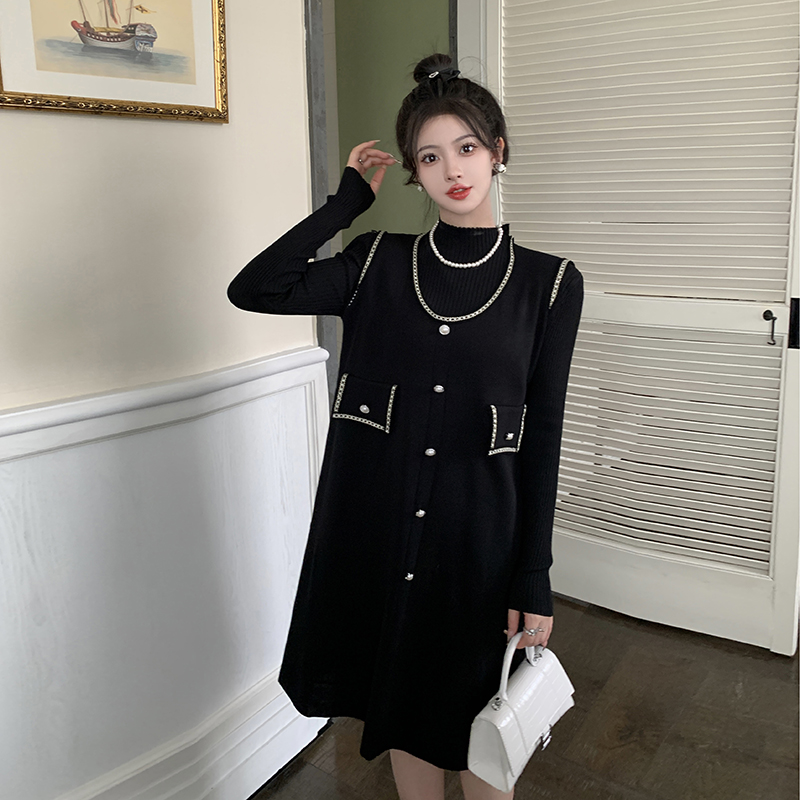 ~2023 Spring and Autumn two-piece set Xiaoxiangfeng age-reducing knitted vest dress fat mm solid color slimming vest