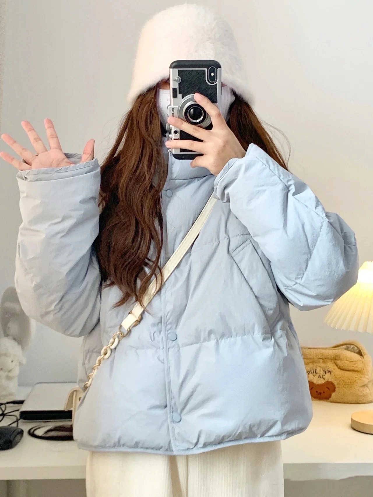 網圖甜美韓版奶呼呼羽絨小個子設計感羽絨棉服簡約純色冬季休閒