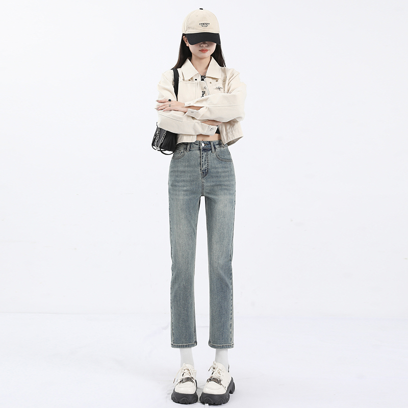 2023秋季新品彈力煙管褲高腰顯瘦顯腿細牛仔褲女