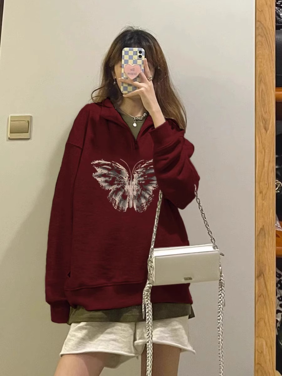 防棉華棉複合牛奶絲300克銀狐絨400克Polo領半拉鏈衛衣女