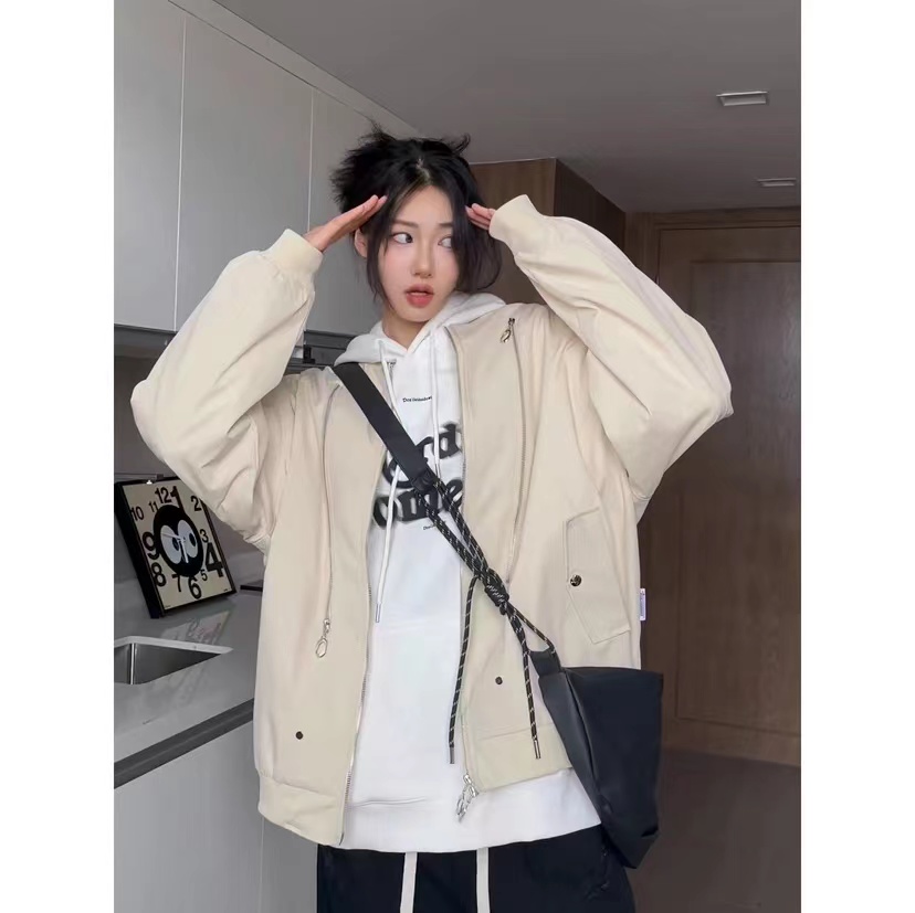 American retro workwear style solid color simple baseball uniforms for men and women trendy versatile high-end jackets for couples