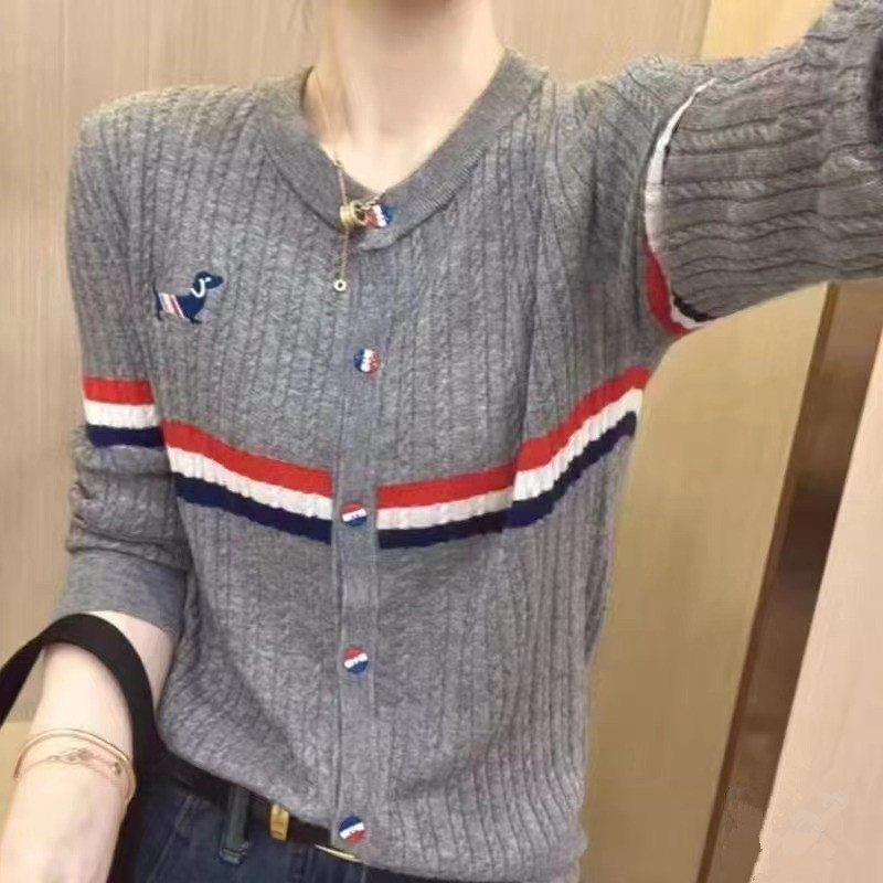 European Station 2023 Early Autumn New Round Neck Long Sleeve Single Breasted Dog Embroidered Loose Knitted Wool Cardigan Top