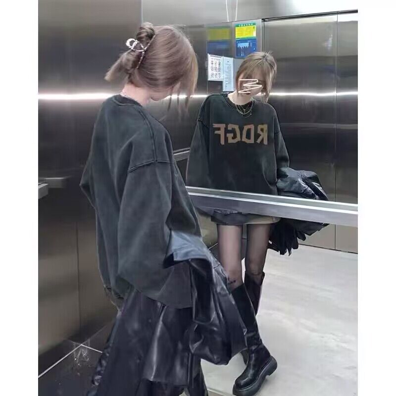 水洗灰純棉美式衛衣oversize小眾高街潮牌ins春秋寬鬆慵懶上衣女
