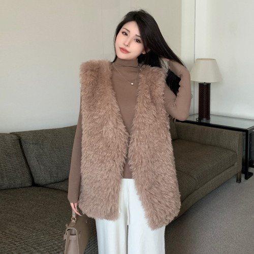 Celebrity style furry curly waistcoat vest women's autumn and winter new Korean style fur vest vest jacket