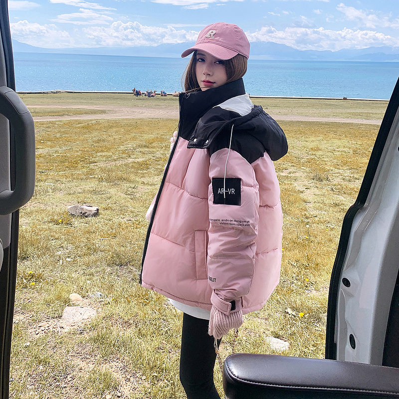 2023 winter new style loose spliced ​​cotton coat women's warm cotton jacket ins trendy thickened outer