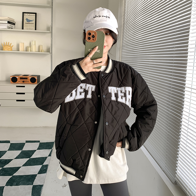 Korean style plus size women's clothing new winter thickened warm down cotton coat loose slimming net celebrity baseball uniform jacket trendy