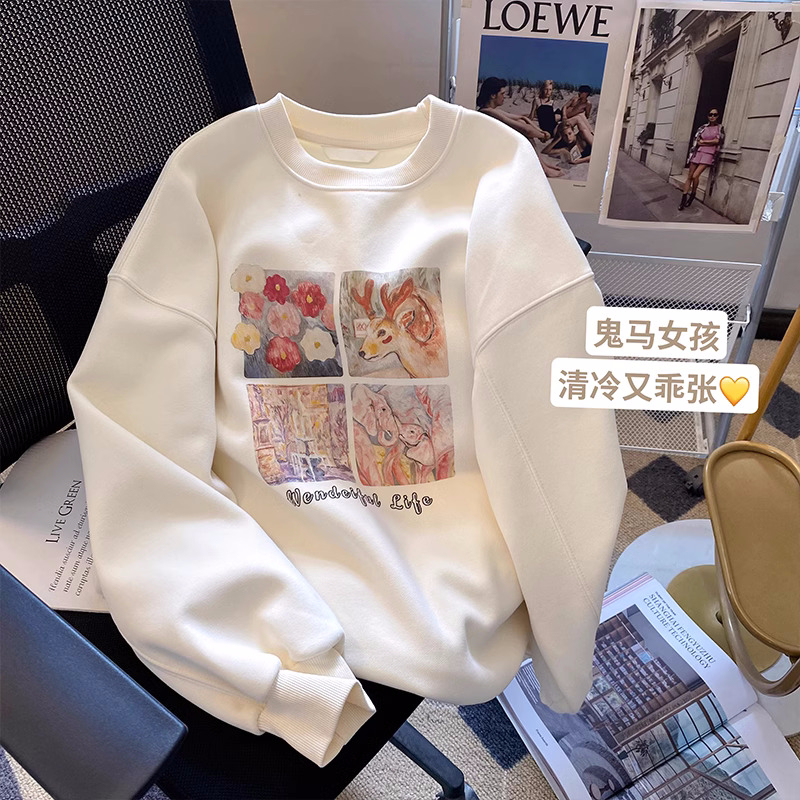 官圖  秋裝薄款衛衣女大碼 後包領 拉肩線 M-XXXL