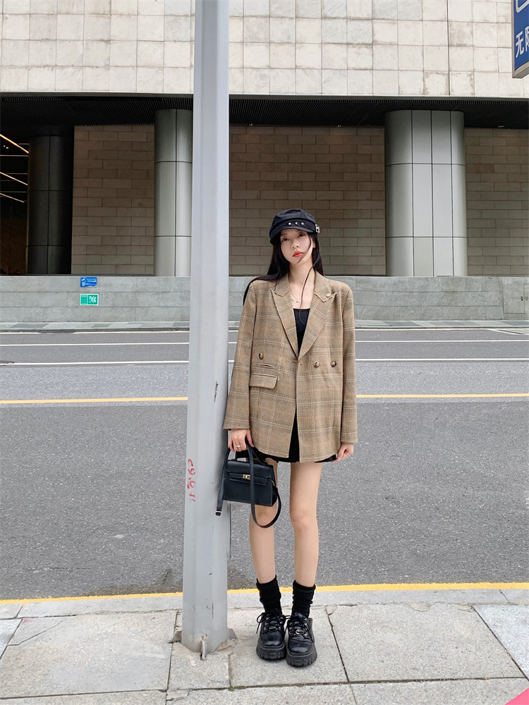 Retro accent silhouette shape lazy suit jacket women's autumn small suit