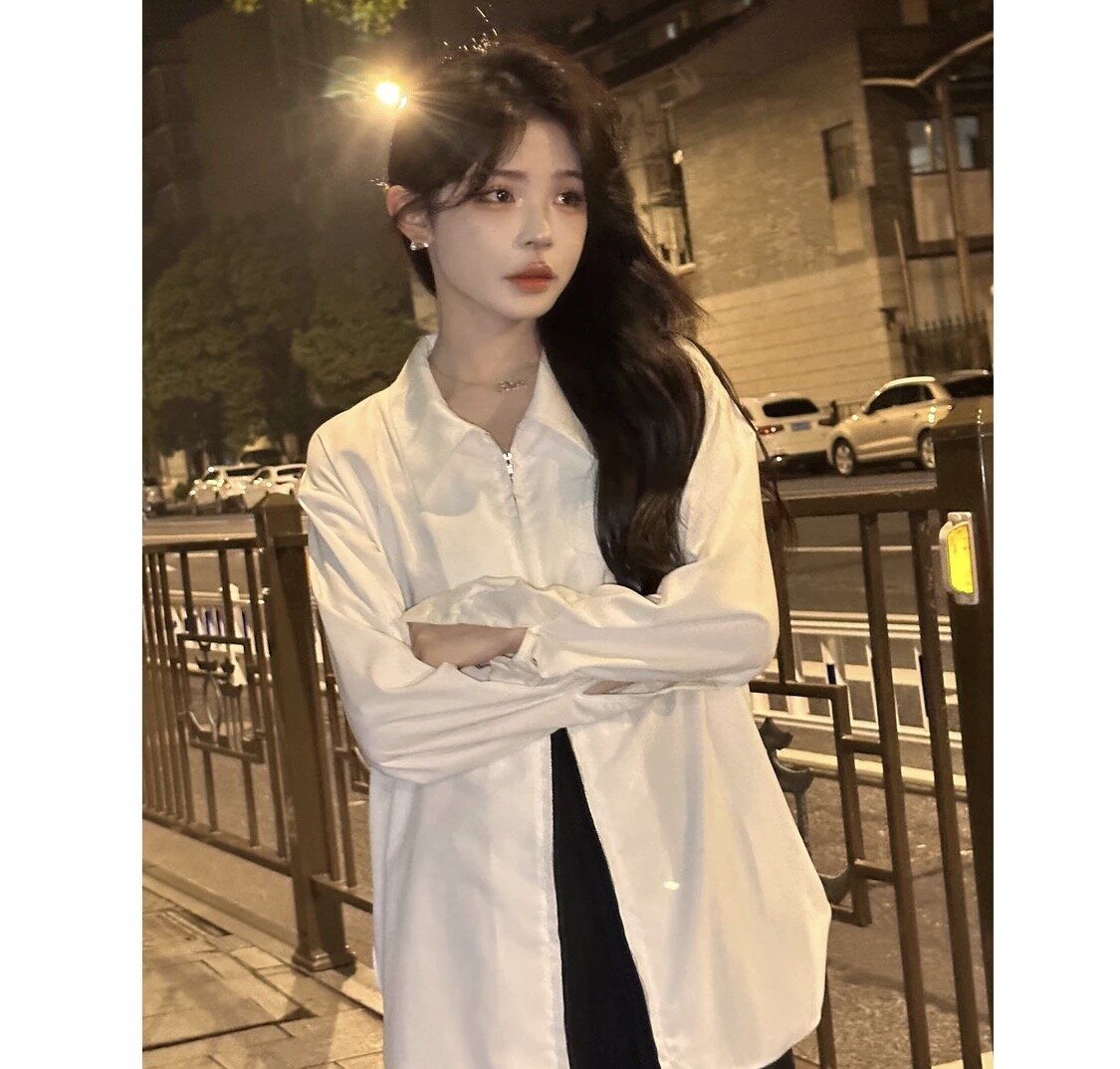 白襯衫襯衫預長袖白色時尚休閒女款百搭女士夏季