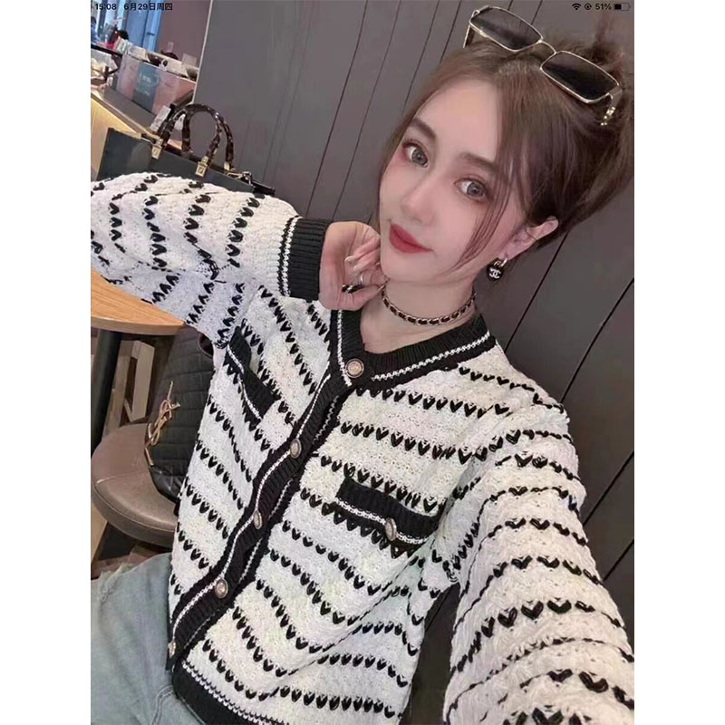韓版小香風外套針織衫秋冬新款寬鬆條紋開衫女上衣長袖歐美氣質潮