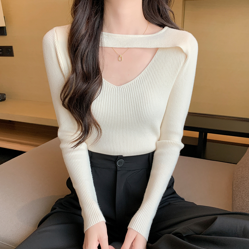 包芯紗 內搭針織衫上衣洋氣交叉v領打底毛衣女秋冬潮