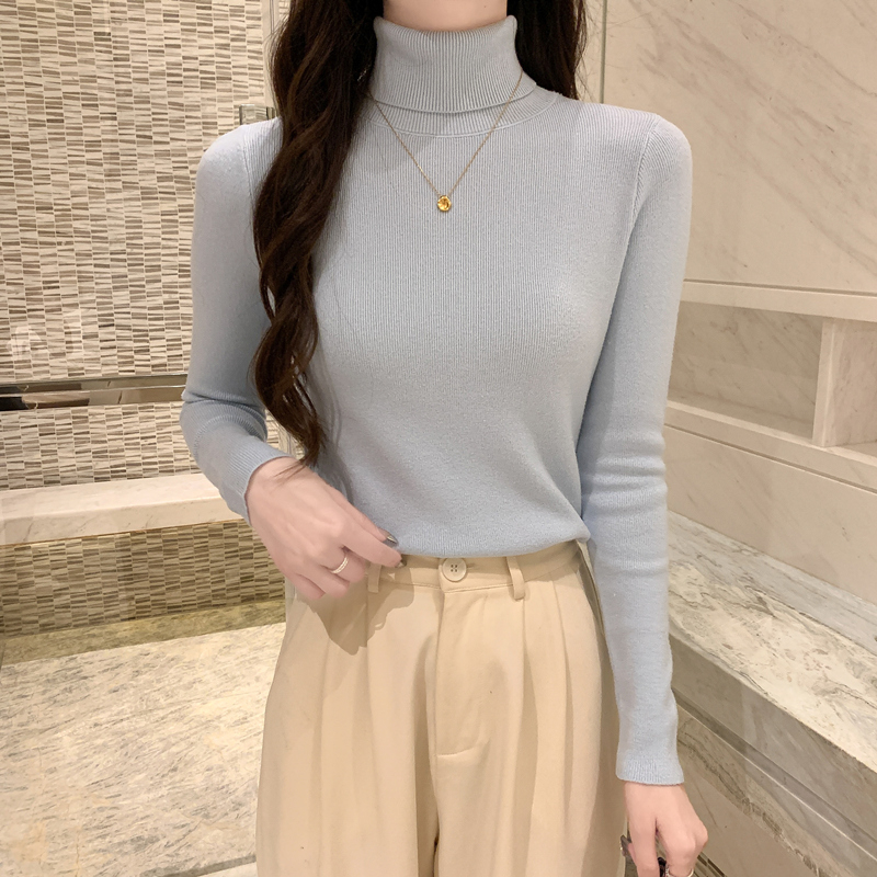 包芯紗 設計感小眾高領修身高級感打底針織衫毛衣女
