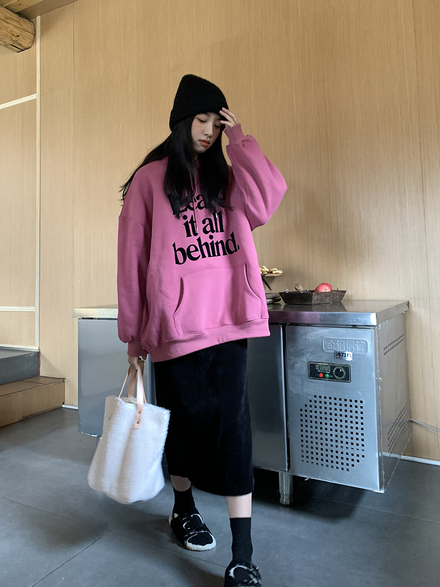 官圖華棉複合薄款310克/加絨410克秋冬裝衛衣女印花