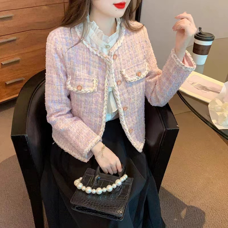Double-layered lining small fragrant jacket for women 2023 autumn new style high-end and super good-looking little jacket
