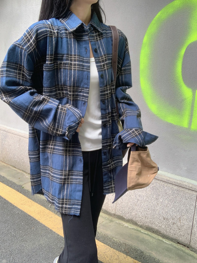 美式復古百搭格子長袖襯衫外套男女寬鬆襯衣潮流休閒情侶秋季上衣