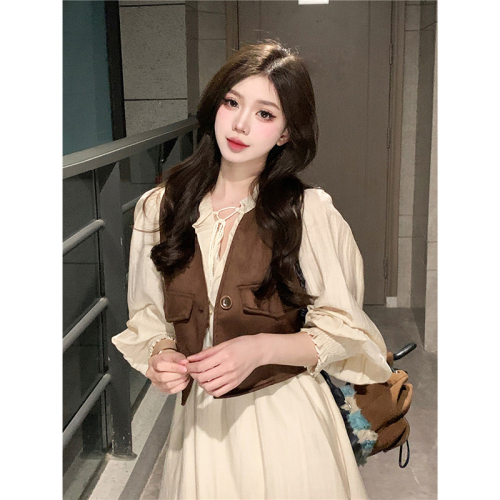 Gentle wind long-sleeved dress suit female spring and autumn new layered vest skirt