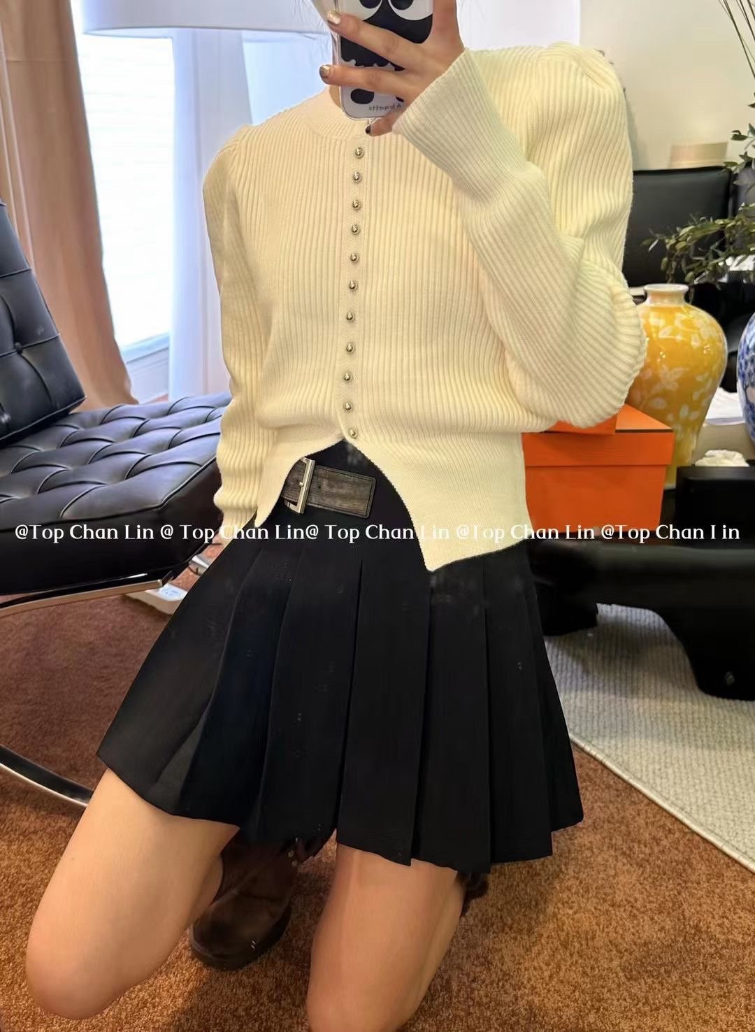 韓國Topchanlin秋冬新款甜美修身百搭排小扣圓領羊毛毛衣女