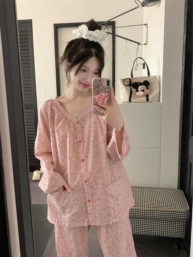 樹皮皺 2023年新款睡衣女長袖套裝休閒家居服甜美可愛