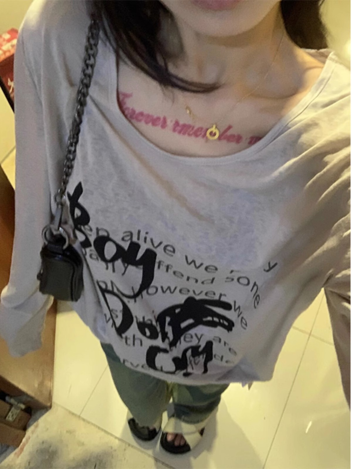 美式復古正肩長袖t恤女秋季寬鬆顯瘦辣妹百搭體恤上衣打底衫薄款