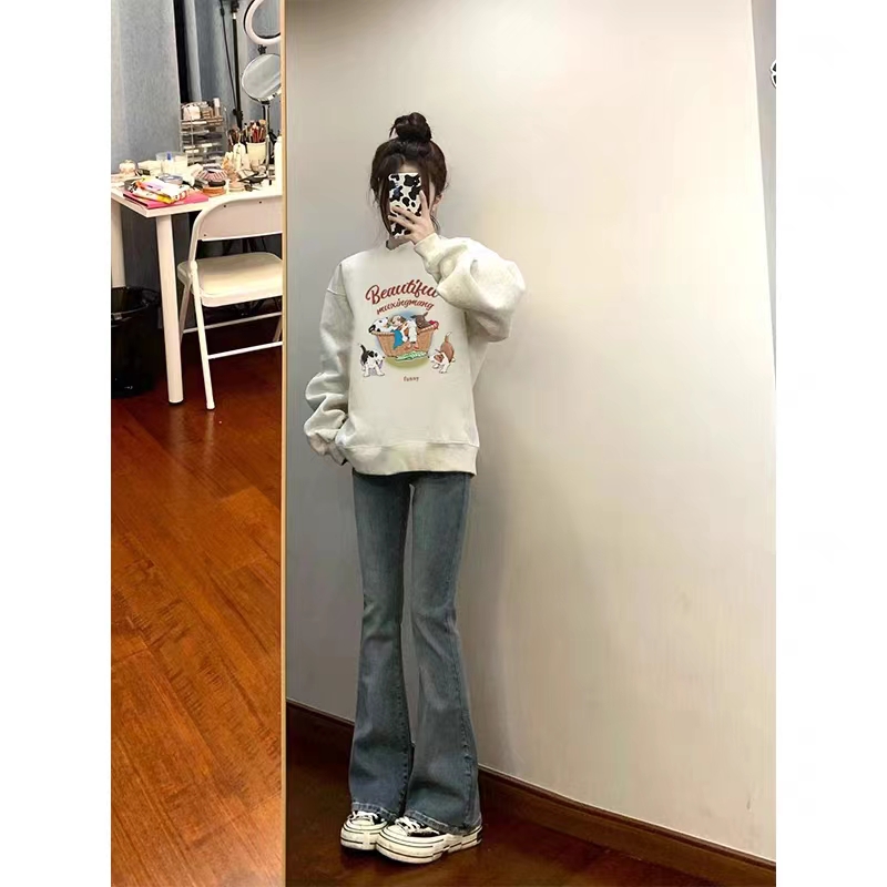 薄款華棉牛奶絲 加絨華棉銀狐絨 印花衛衣女連帽簡約高級感上衣