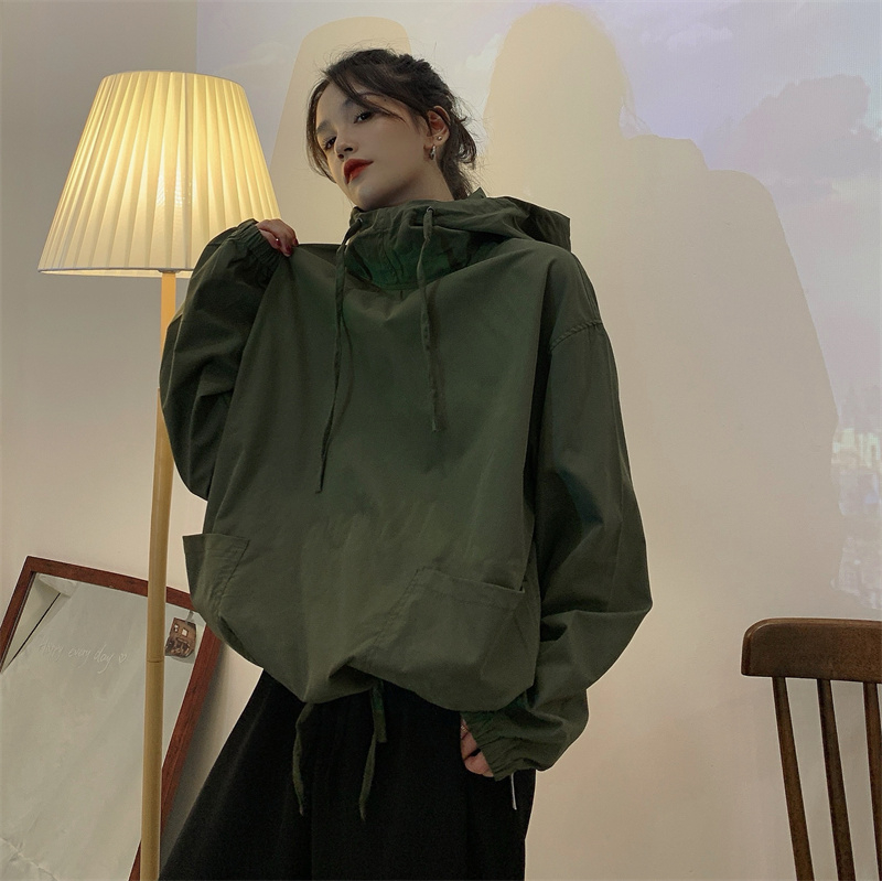 美式復古黑色工裝衛衣女韓國風學生設計感小眾寬鬆大碼中長款上衣