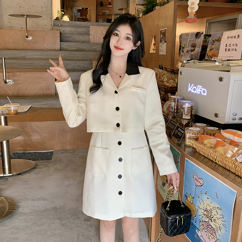 ~假兩件連衣裙大碼2023新款秋季小香風小個子顯瘦法式短裙女