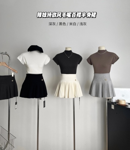 IN MIMIFACE Hot Girl Pure Desire Woolen Pleated Skirt Women's Autumn and Winter High Waist Slim Sexy Short Skirt