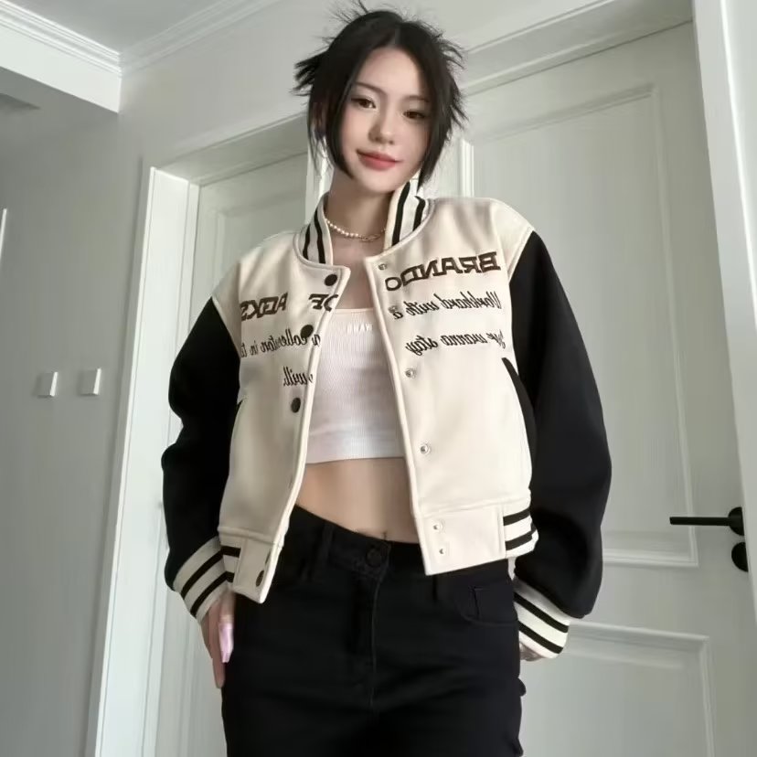 American retro letter embroidered jacket 2023 spring and autumn new national trend stitching short baseball uniform top jacket