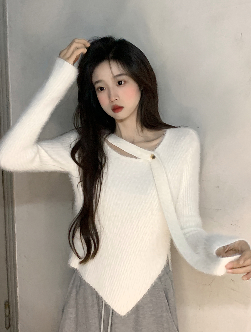 ~針織衫女純欲風設計感不規則修身毛衣內搭