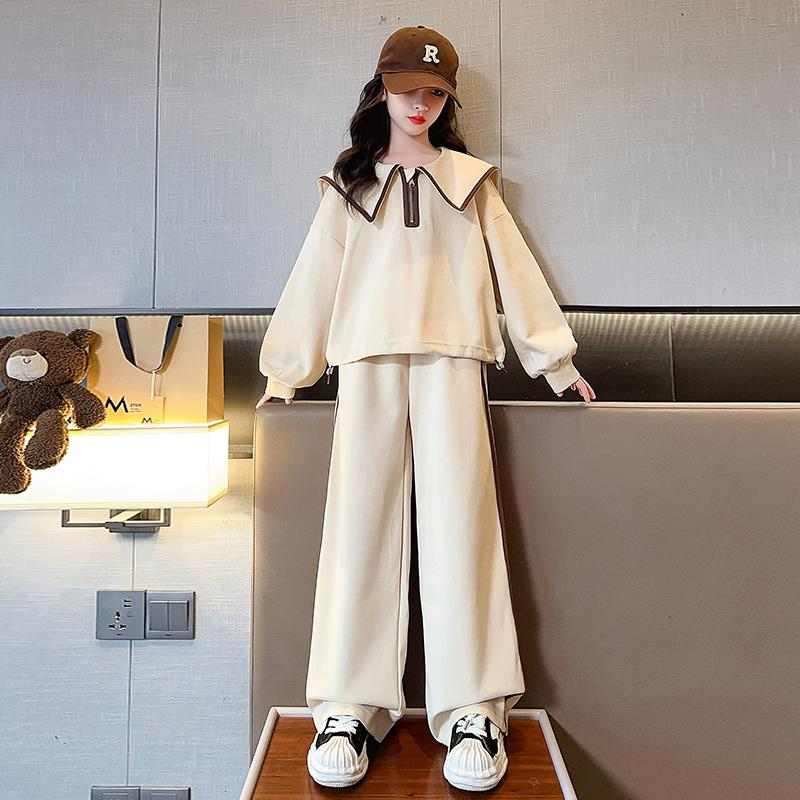 Girls and older girls spring and autumn suits 2023 new junior high school students fashion doll collar sports clothes girls autumn clothes