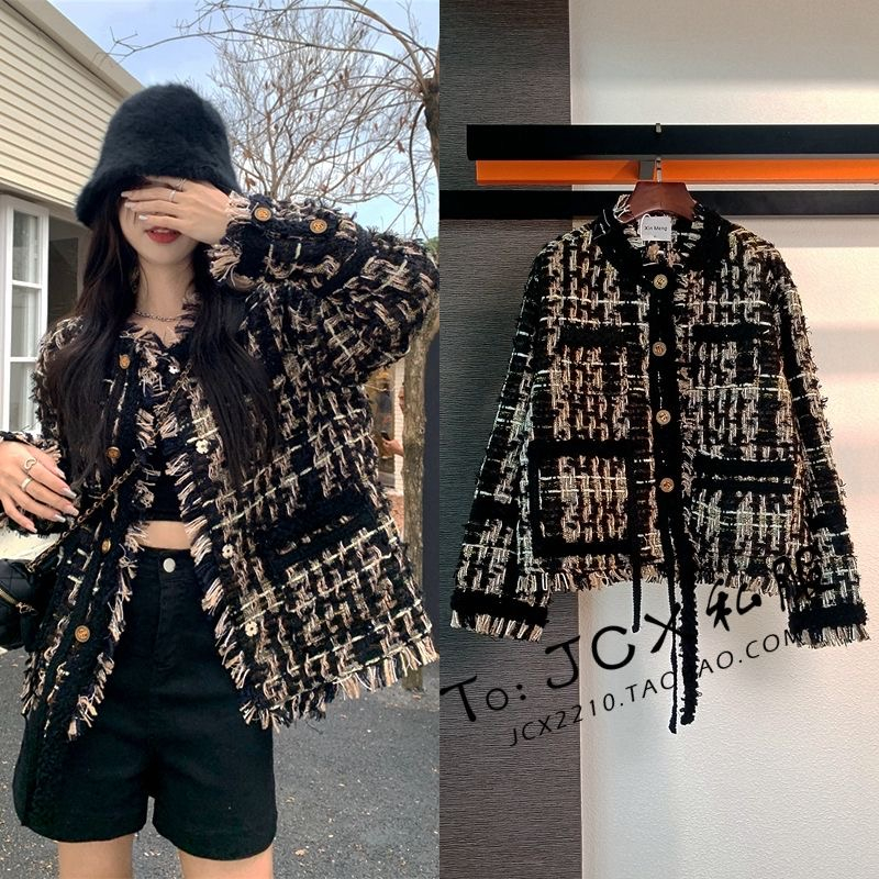 2023 campus style heavy industry black gold braided tassel high-end autumn and winter small fragrance style retro customized jacket