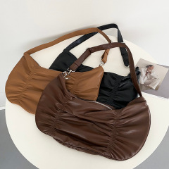 ~Korean large-capacity pleated armpit bag for women, retro versatile shoulder bag, cross-body dumpling bag