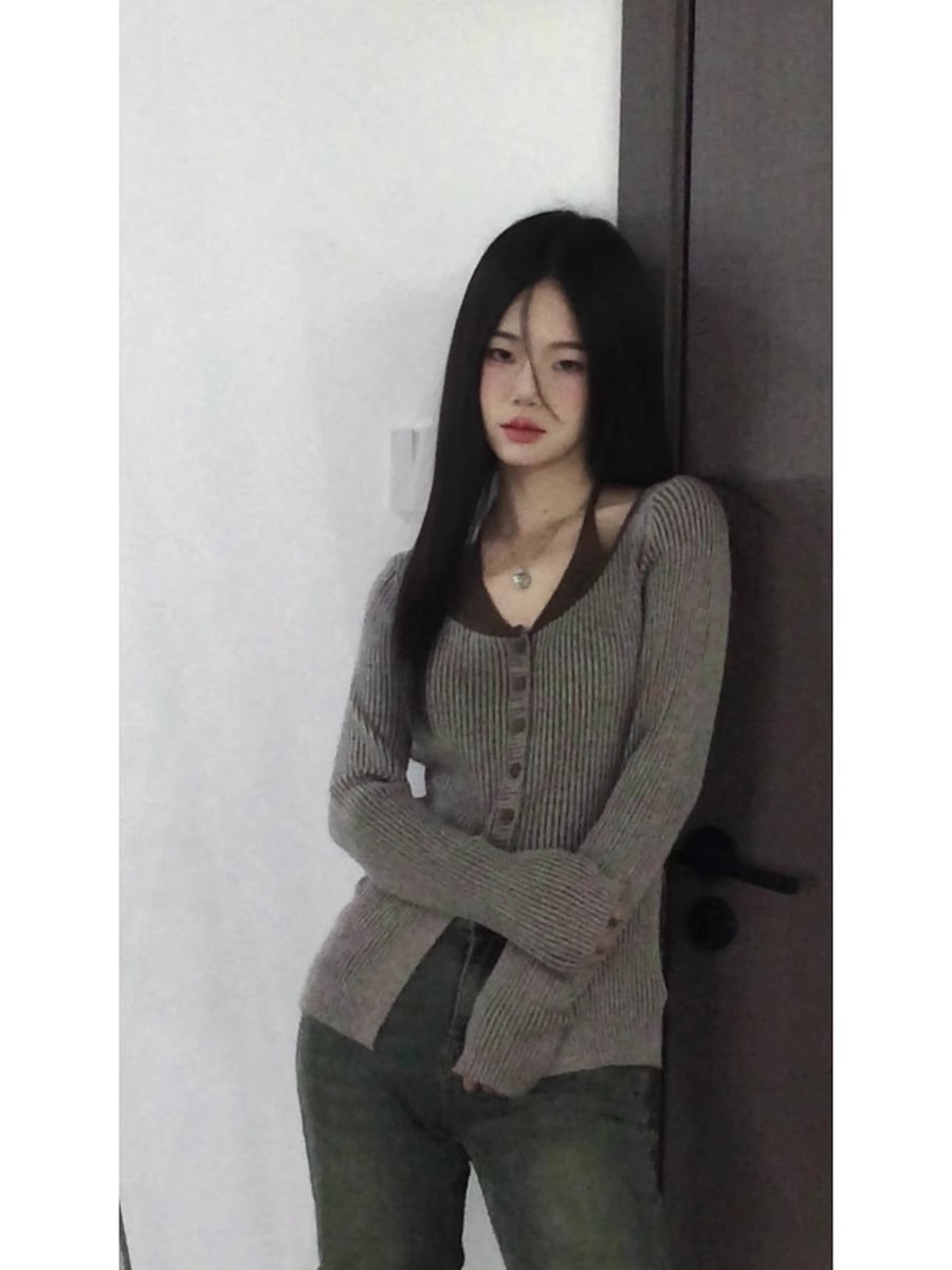 小仙倪子假兩件針織衫女2023新款初秋上衣打底超好看長袖毛衣開衫