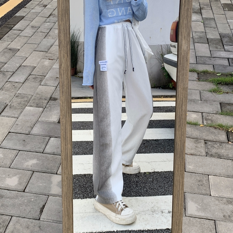 波浪條 春裝國潮漸變設計感闊腿褲街頭風衛褲子