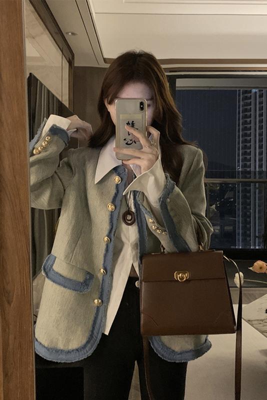 Official picture of Xiaoxiang style lining contrast color splicing suit jacket for women spring and autumn long-sleeved tops for women