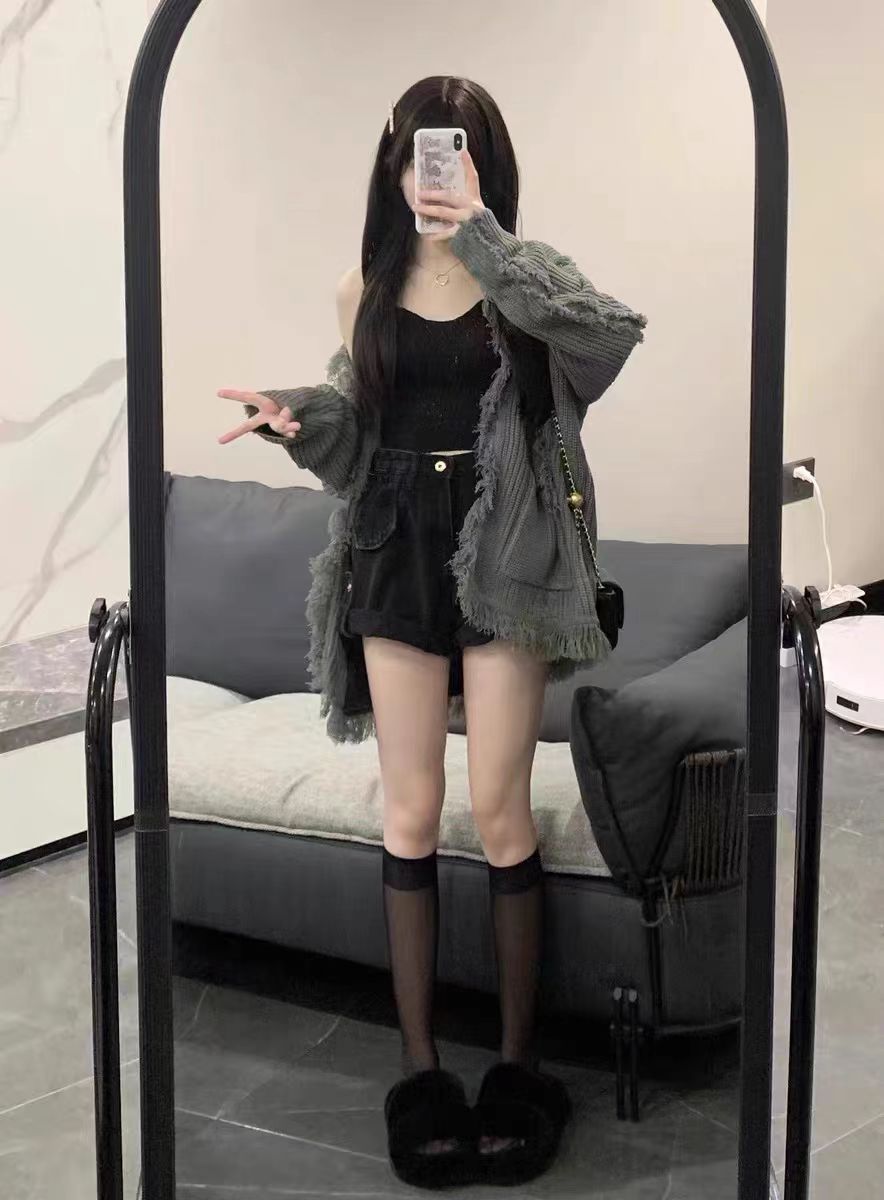 針織衫毛衣女春秋2023年新款慵懶風小眾灰色寬鬆長袖開衫上衣外套