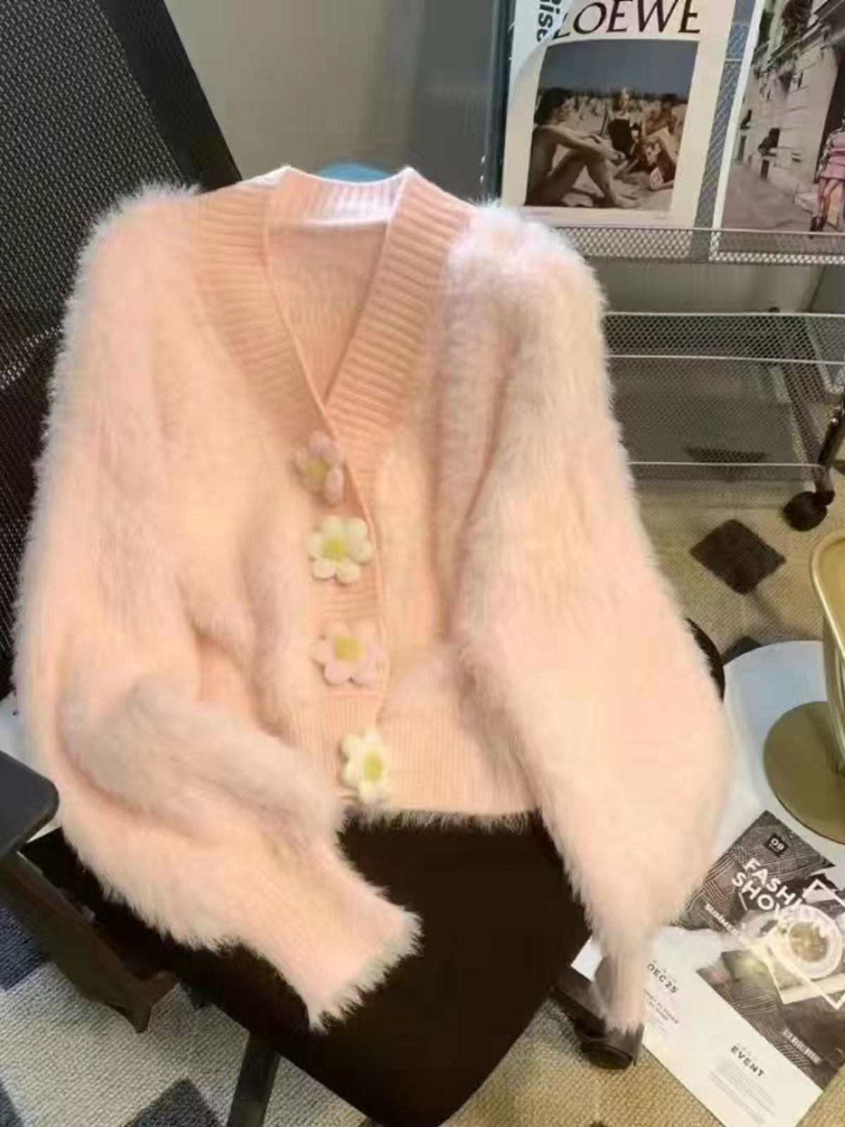 水貂絨外套女洋氣上衣針織韓版秋冬季寬鬆V領設計感學生毛衣開衫