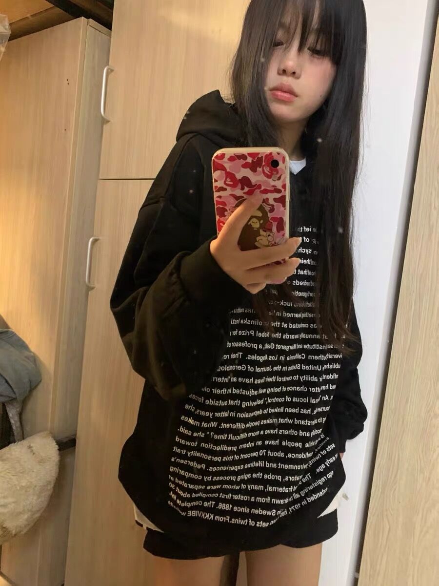 國潮牌美式高街字母印花連帽衛衣女薄款寬鬆潮牌oversize小眾外套